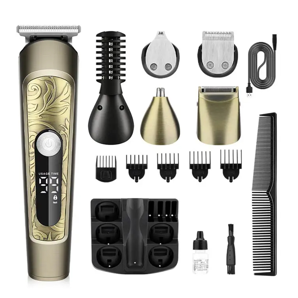 Multi-Functional Electric Grooming Set USB Stainless Steel Cordless Hair Clippers for Men Professional Hair Trimmer Kit LCD Display Rechargeable Barber Clipper