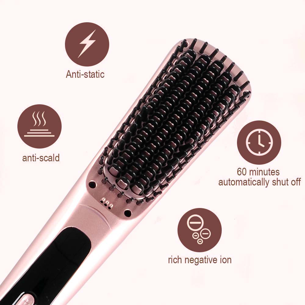 Temperature Display Ceramic Anti-static Hair Straightening Brush